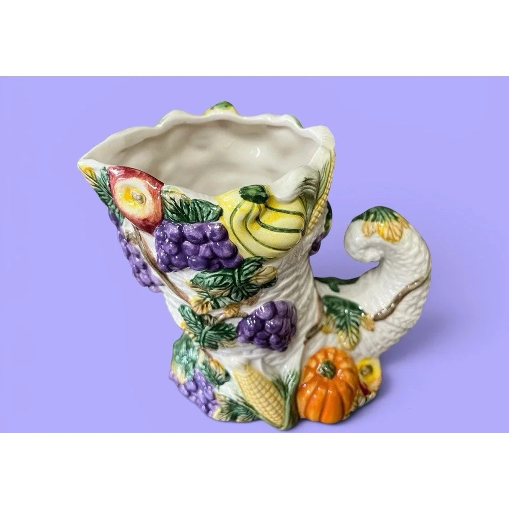 Fitz & Floyd Omnibus Harvest Beauty Cornucopia Vase Pumpkins Fruit Vegetables